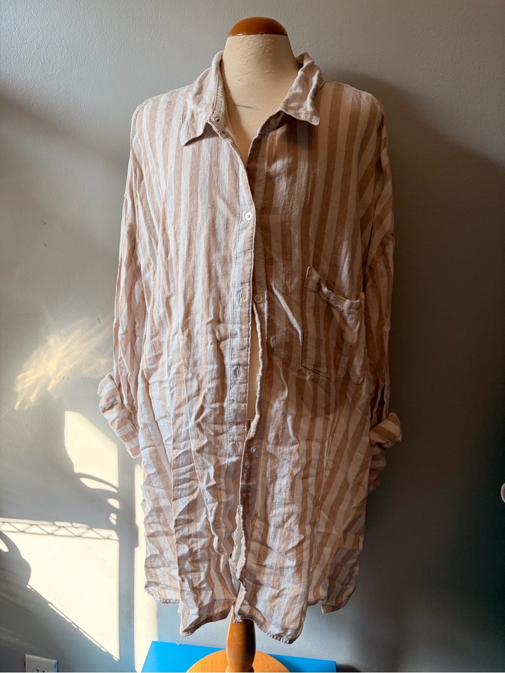 Old Navy Cream and White Striped Button-Down Tunic